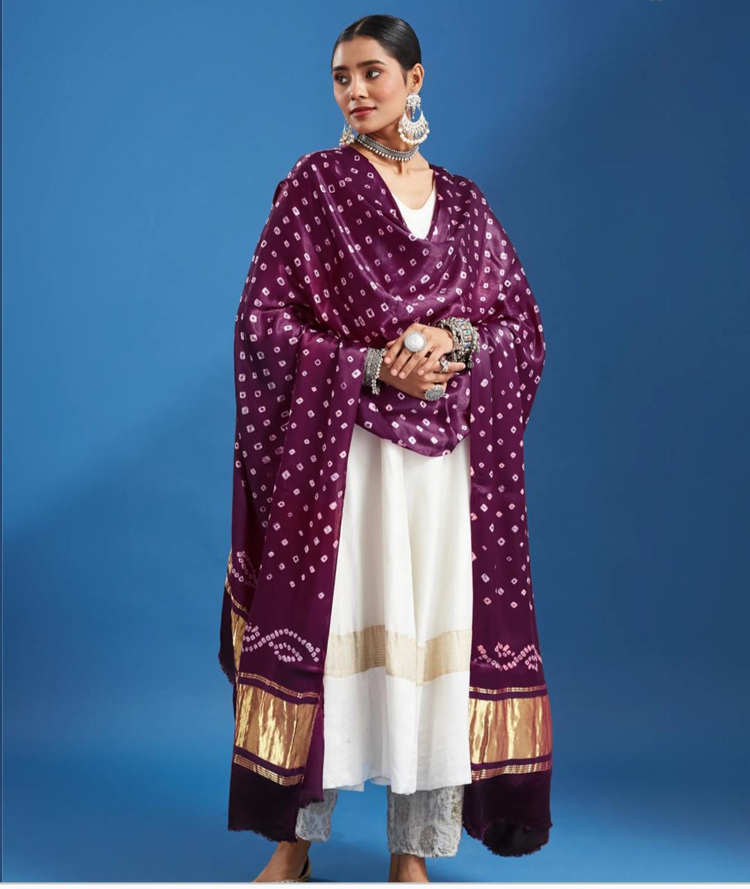 Pure Modal Silk Bandhani Dani Dupatta with Zari Lagdi Patta