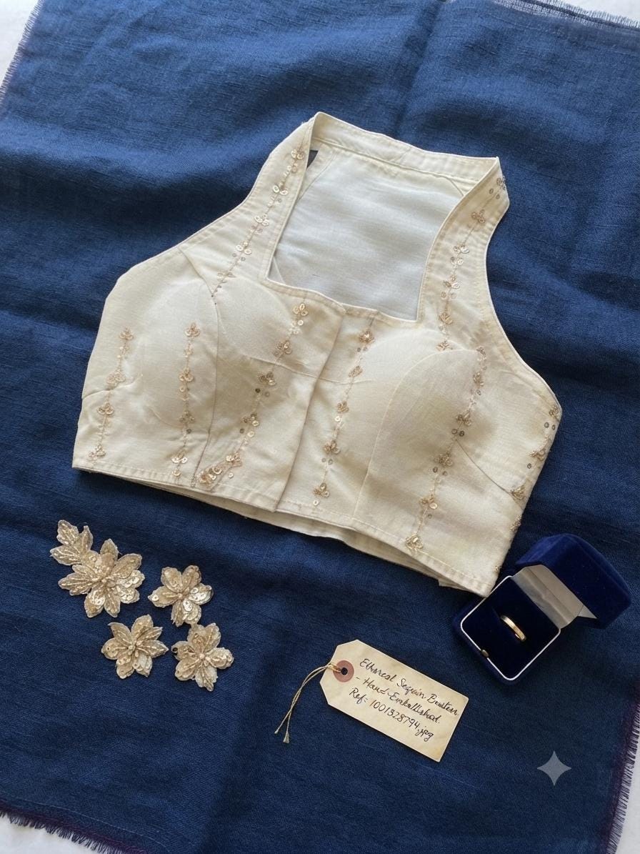Readymade Saree Blouse | Padded, Size 38-44 | Sleeveless Halter Neck Blouse UK