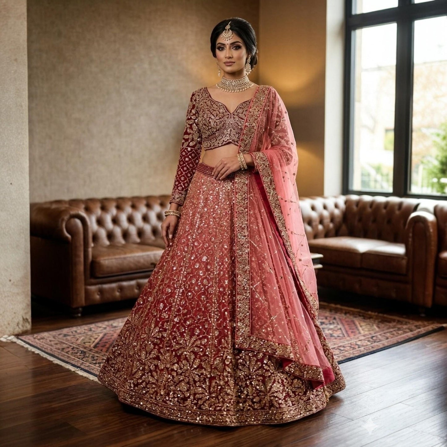 Luxury Dusty Rose Bridal Lehenga Choli with Heavy Embroidery | Designer Indian Wedding Lehenga | Reception, Engagement & Bridal Wear