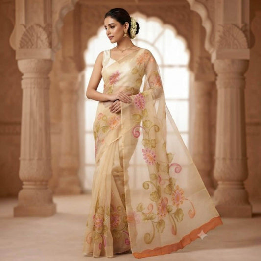 Hand-Painted Floral Georgette Saree