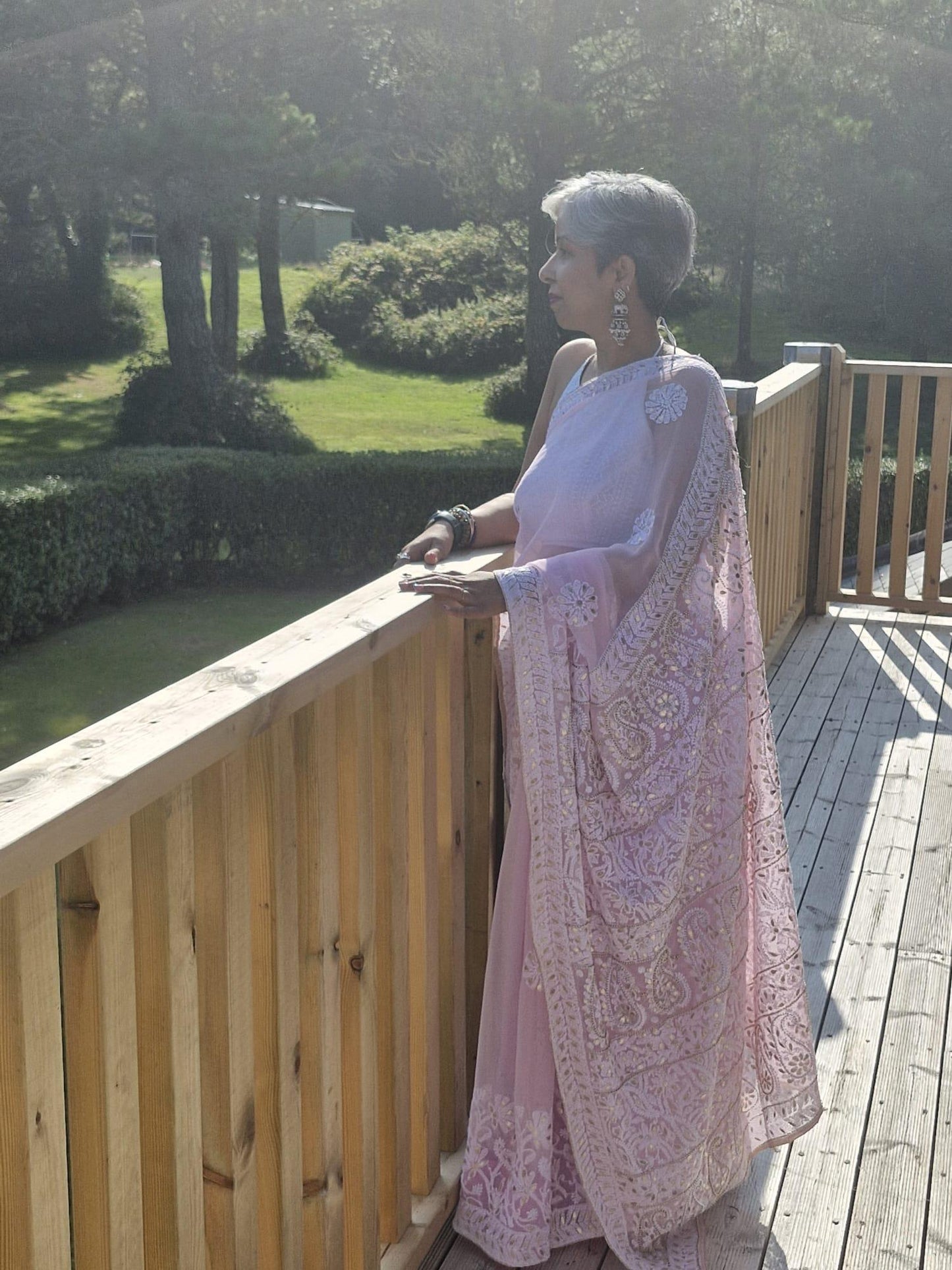 Lucknowi Georgette Chikankari Saree with Gota Patti Work