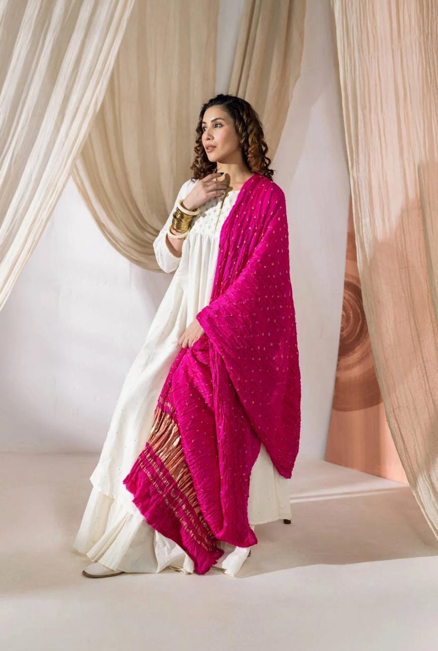 Pure Modal Silk Bandhani Dani Dupatta with Zari Lagdi Patta