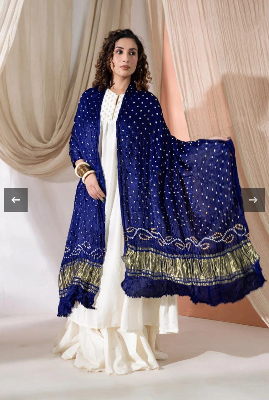 Pure Modal Silk Bandhani Dani Dupatta with Zari Lagdi Patta