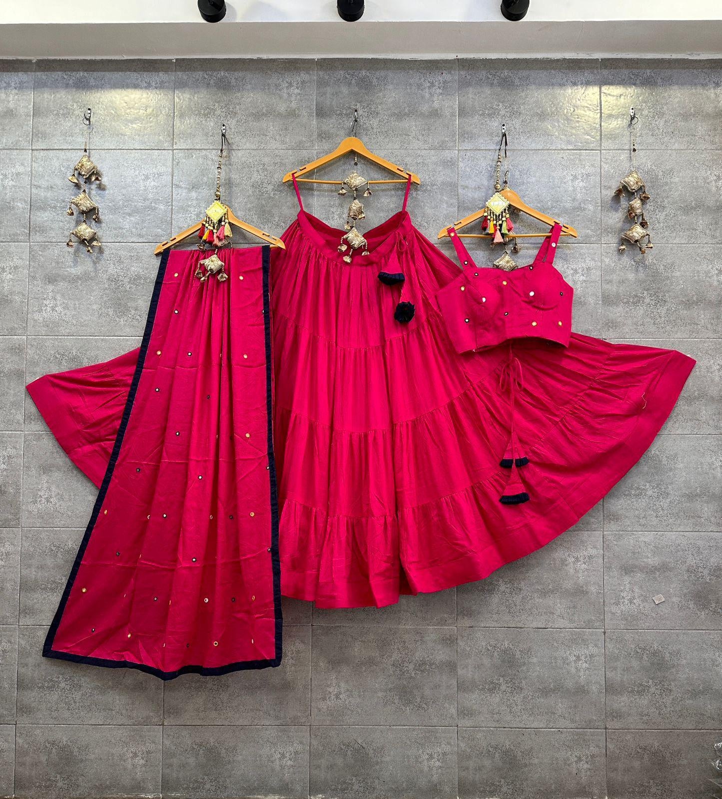Navratri Lehenga Choli Set | Spaghetti Strap Backless Blouse | Navratri Garba Dress | Ready to Ship | Indian Ethnic Wear