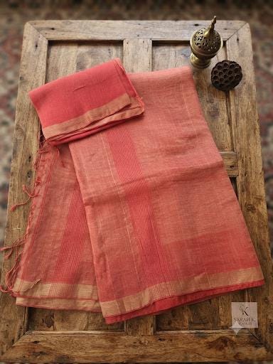 Handloom Tissue Linen Saree | Elegant Festive & Office Wear Saree for Women