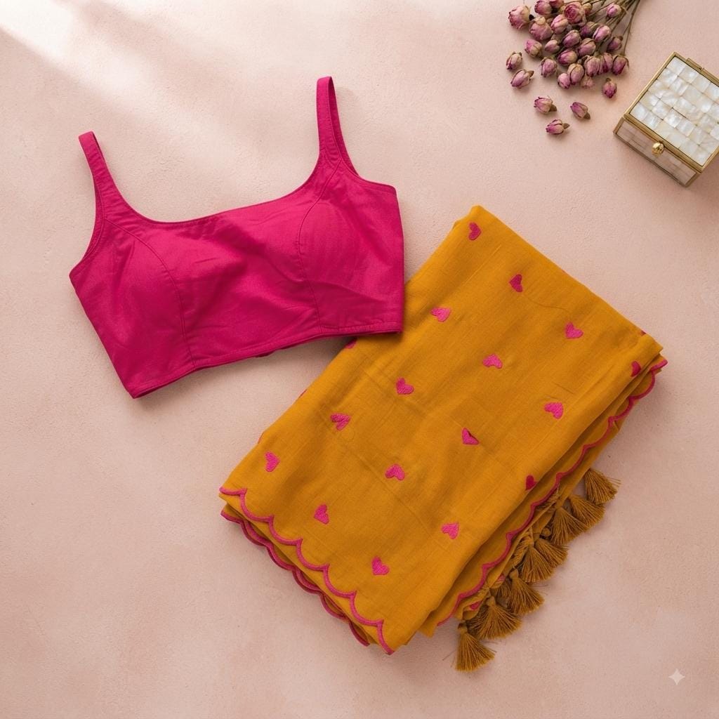 Pure Mul Cotton Saree & Readymade Blouse Combo