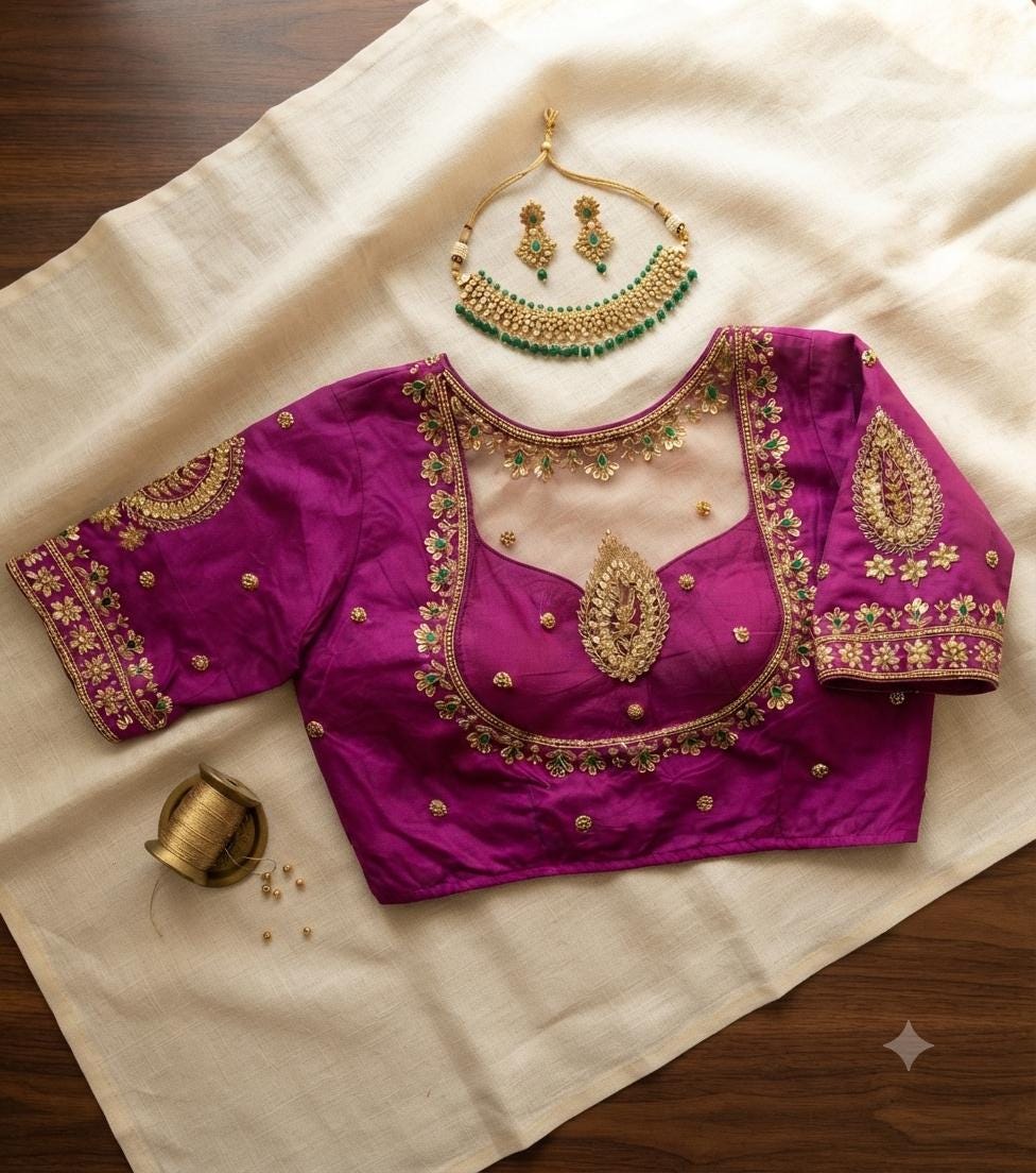 Readymade Aari Work Bridal Saree Blouse | Padded, Size 3846 | Indian Wedding Blouse UK