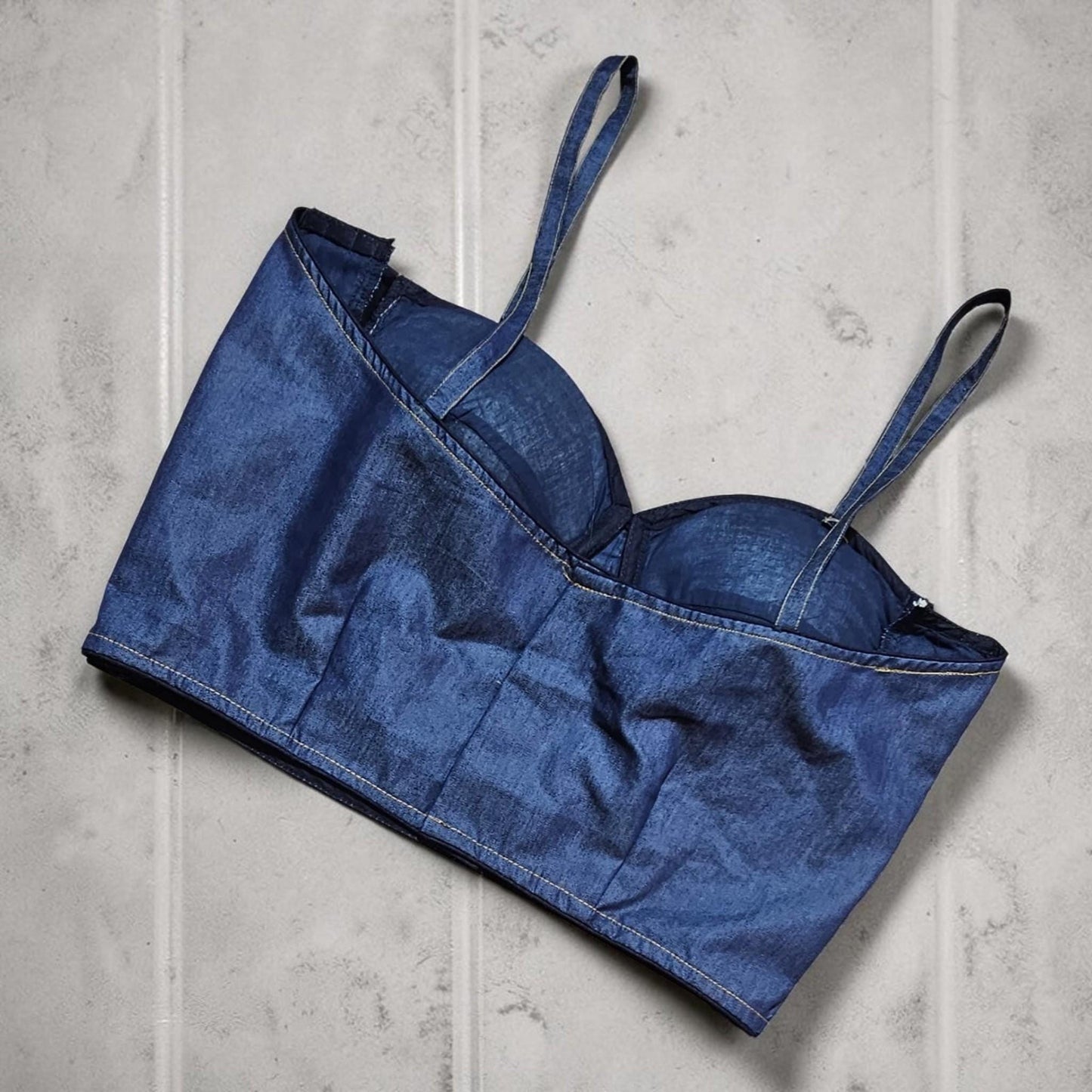 Ready-Made Denim Corset Saree Blouse | Mirror Work Padded Sleeveless Corset Blouse | Designer Readymade Blouse | Festive & Wedding Wear
