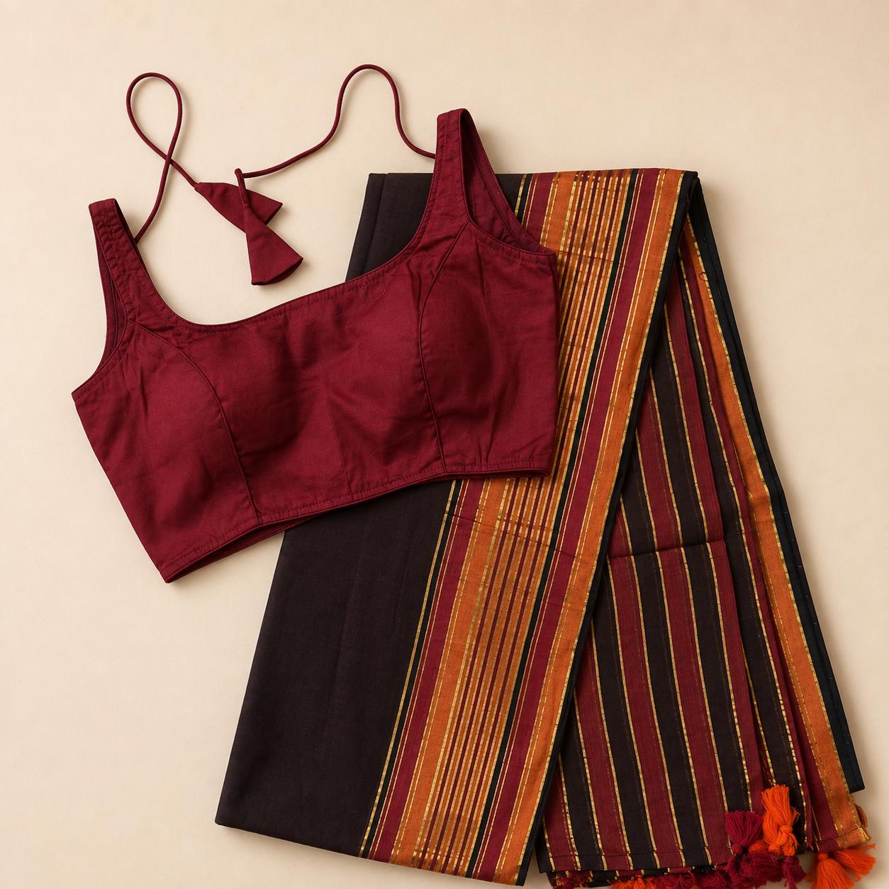 Bengal Cotton Saree  & Readymade Blouse Combo