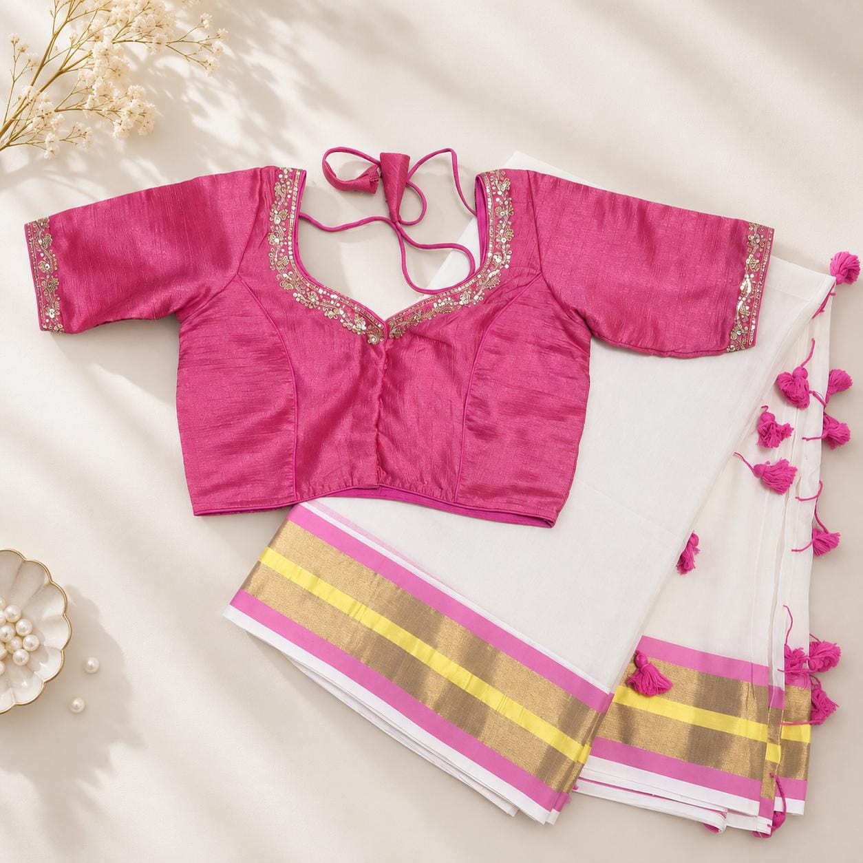 Bengal Cotton Saree  & Readymade Blouse Combo