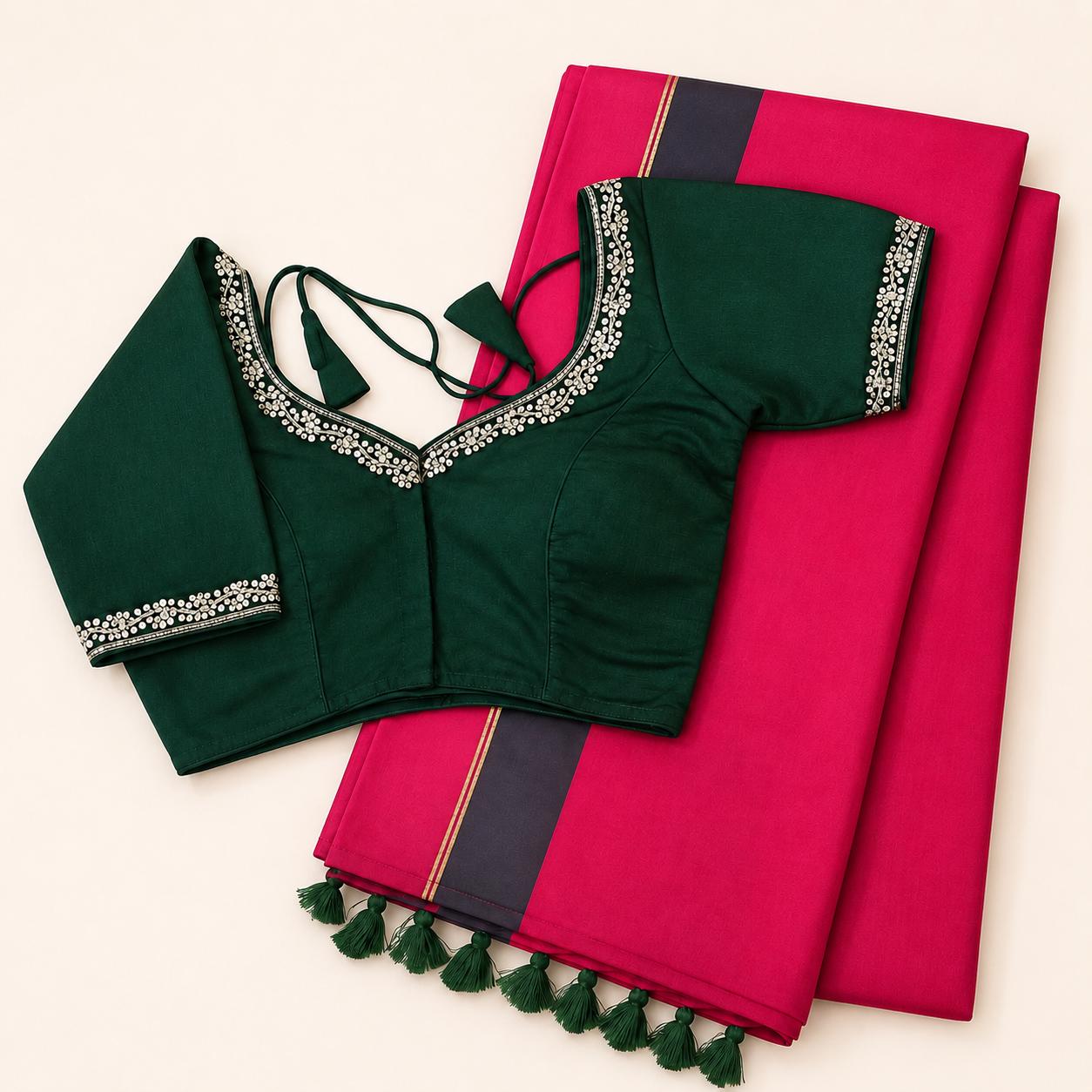 Bengal Cotton Saree  & Readymade Blouse Combo