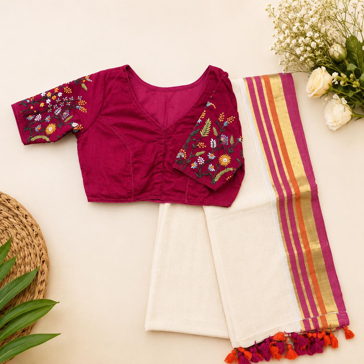 Bengal Cotton Saree  & Readymade Blouse Combo