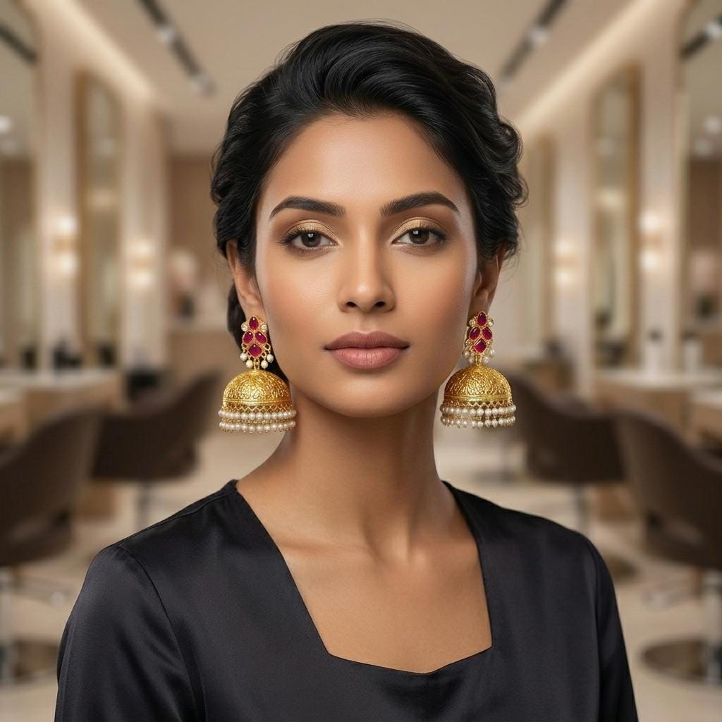 Gold Jhumka Earrings ,Traditional Indian Statement Earrings, Bridal Wedding Jewellery, Pearl & Kundan Style Earrings