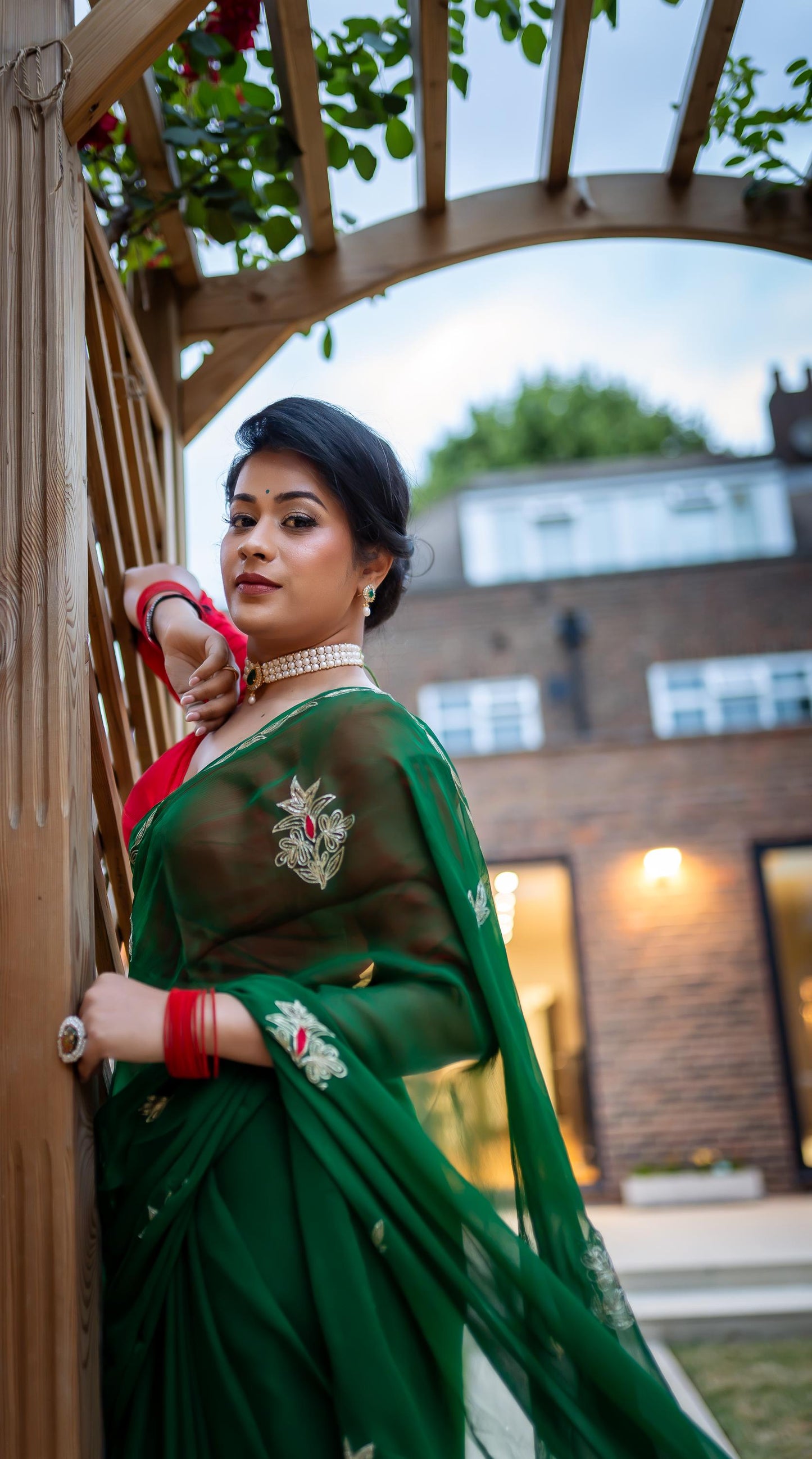 Emerald Green Chiffon Saree