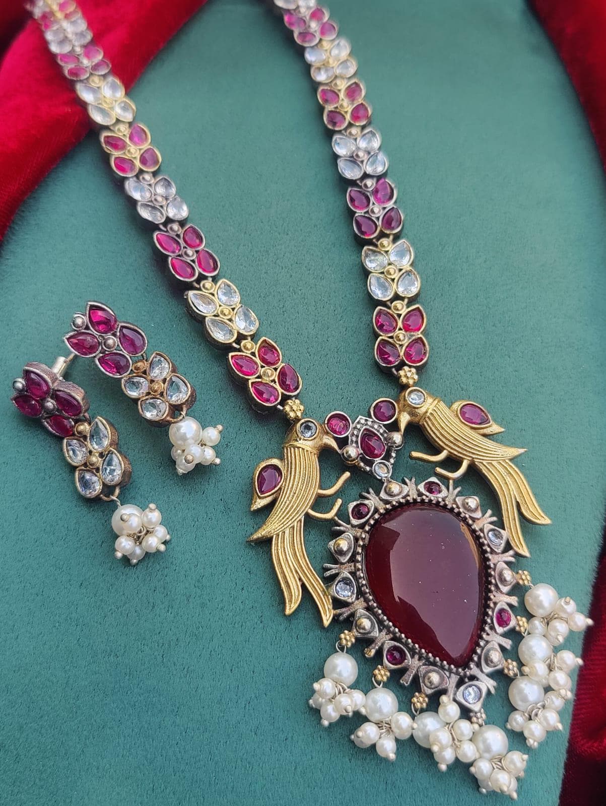 Dual Tone Oxidized German Silver Pendant Necklace Set with Earrings