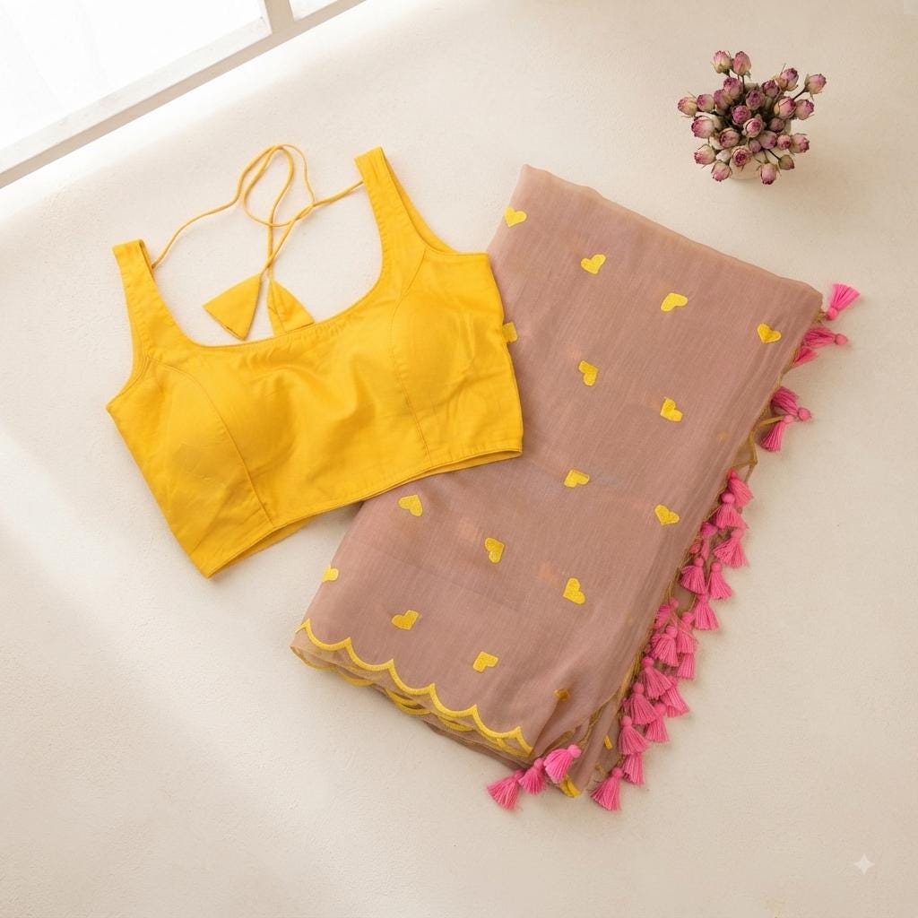 Pure Mul Cotton Saree & Readymade Blouse Combo