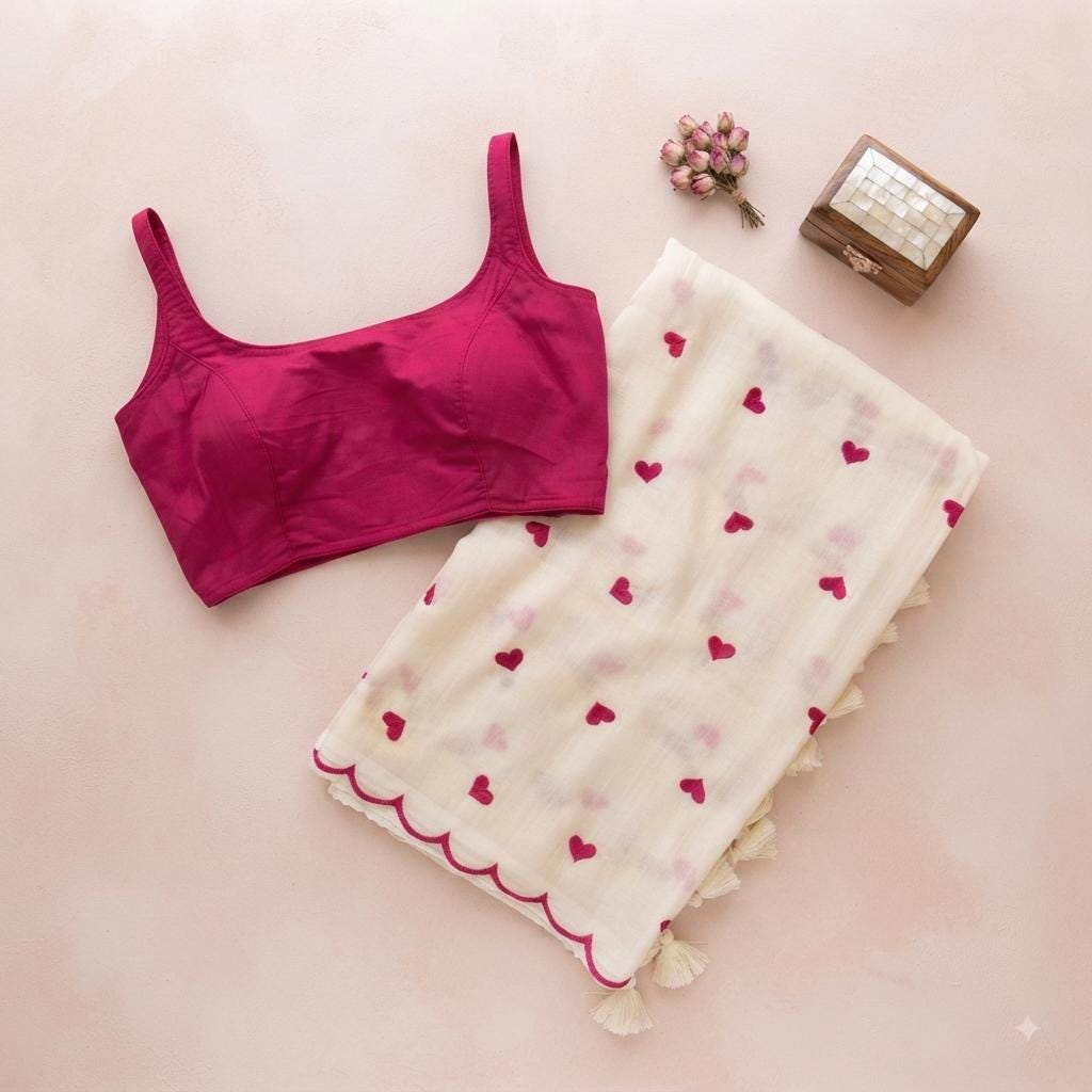 Pure Mul Cotton Saree & Readymade Blouse Combo