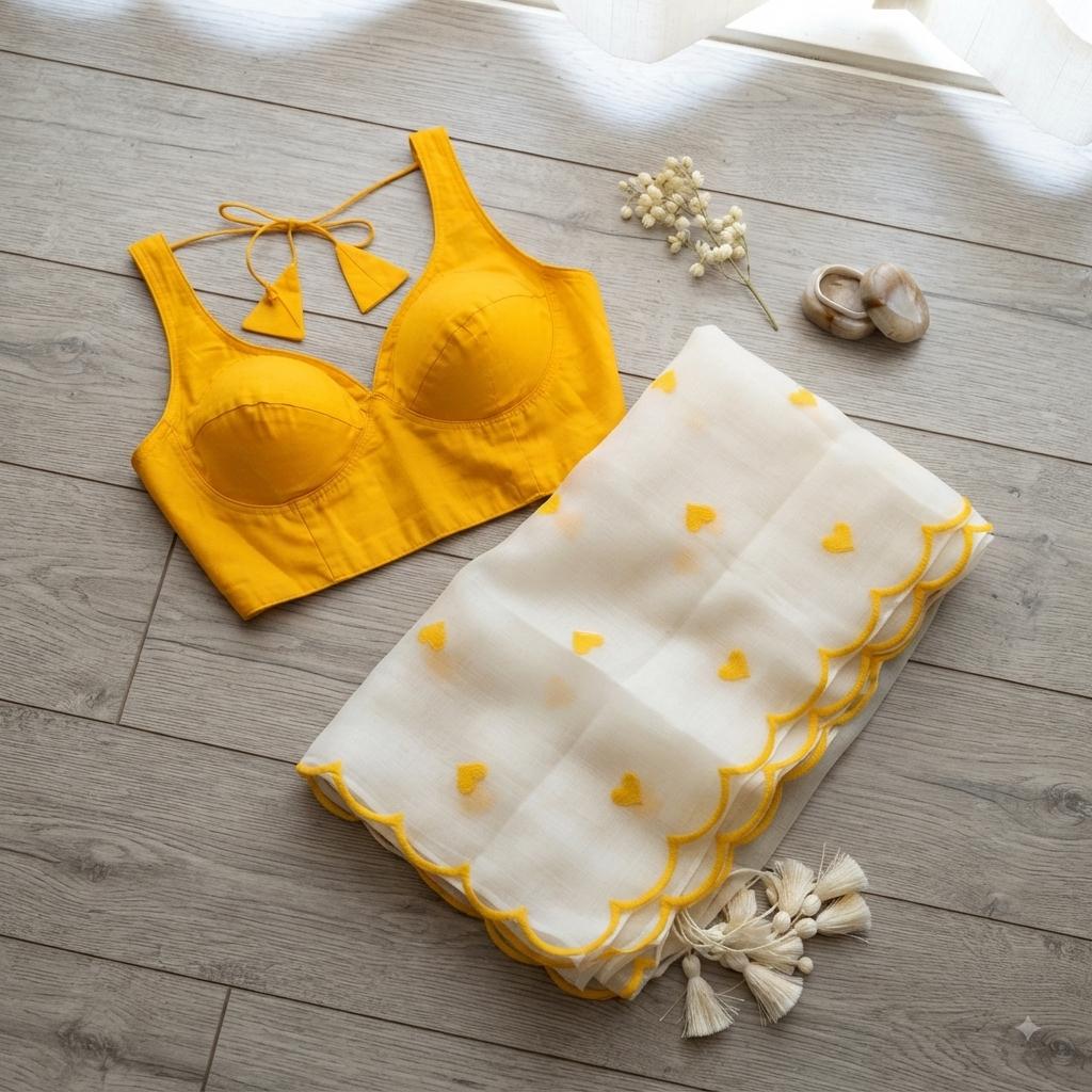 Pure Mul Cotton Saree & Readymade Blouse Combo