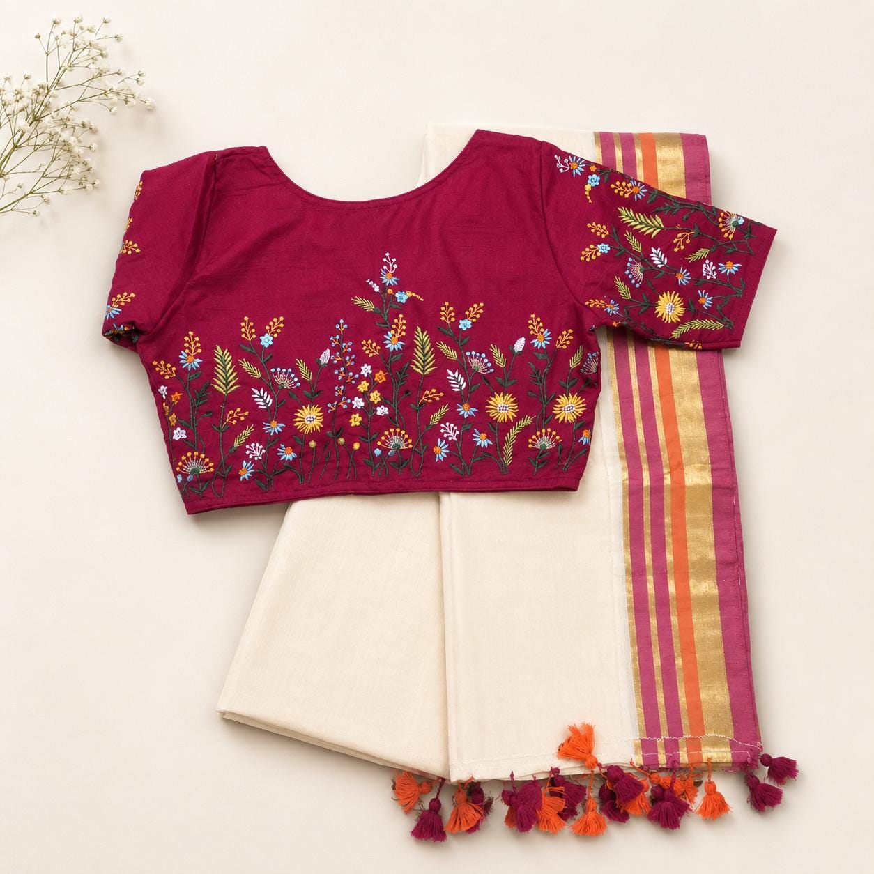 Bengal Cotton Saree  & Readymade Blouse Combo