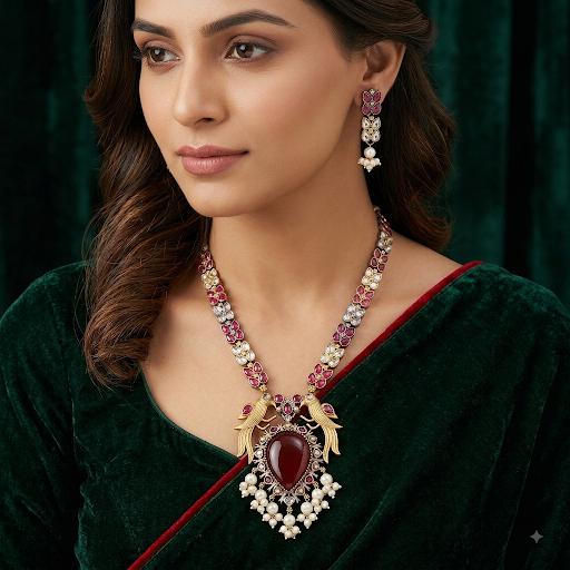 Dual Tone Oxidized German Silver Pendant Necklace Set with Earrings