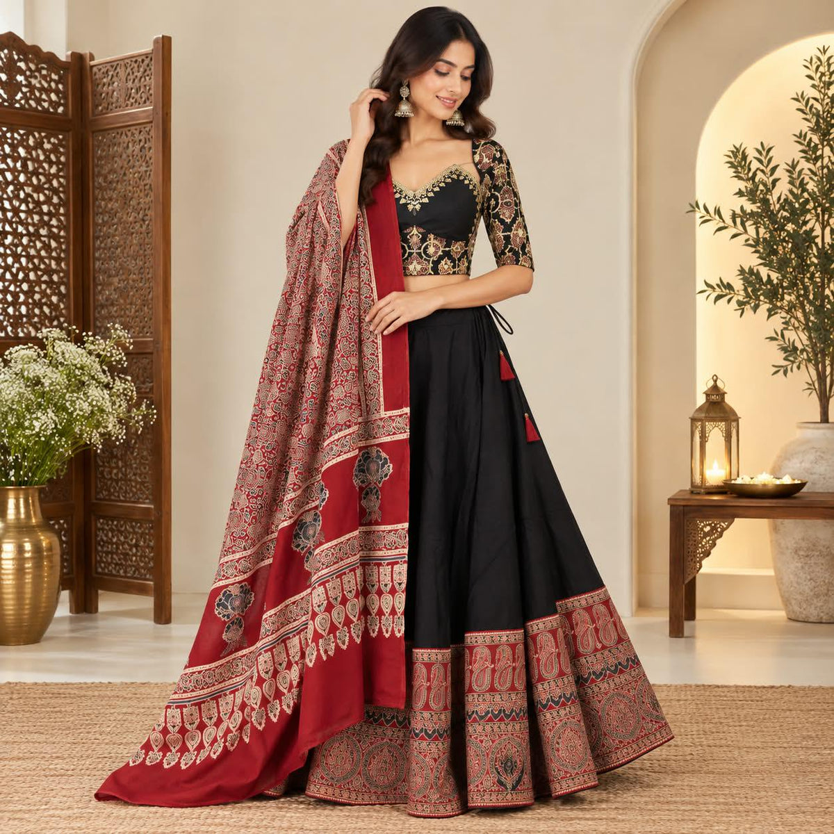 Pure Cotton Ajrakh Lehenga Choli Set