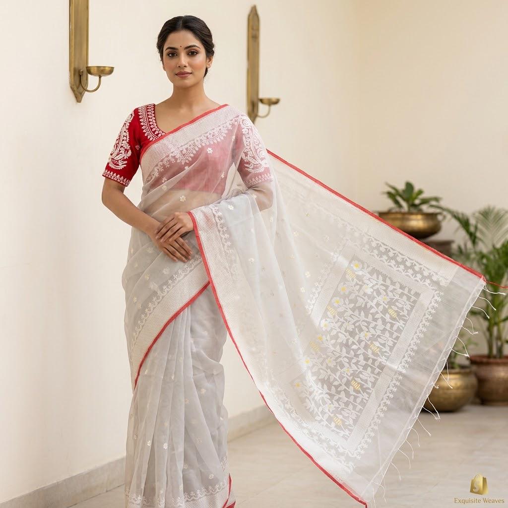 Jamdhani Saree & Readymade Blouse Combo, Durga Puja Special.