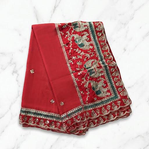 Elephant Embroidery Dupatta in Multiple Colours, Art Silk Indian Dupatta, Navratri, Garba, Wedding & Festive Wear