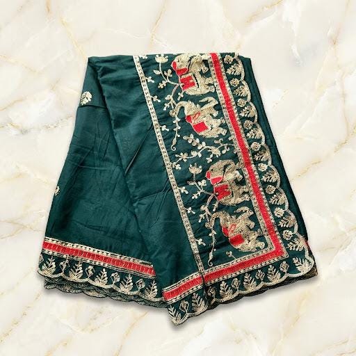 Elephant Embroidery Dupatta in Multiple Colours, Art Silk Indian Dupatta, Navratri, Garba, Wedding & Festive Wear