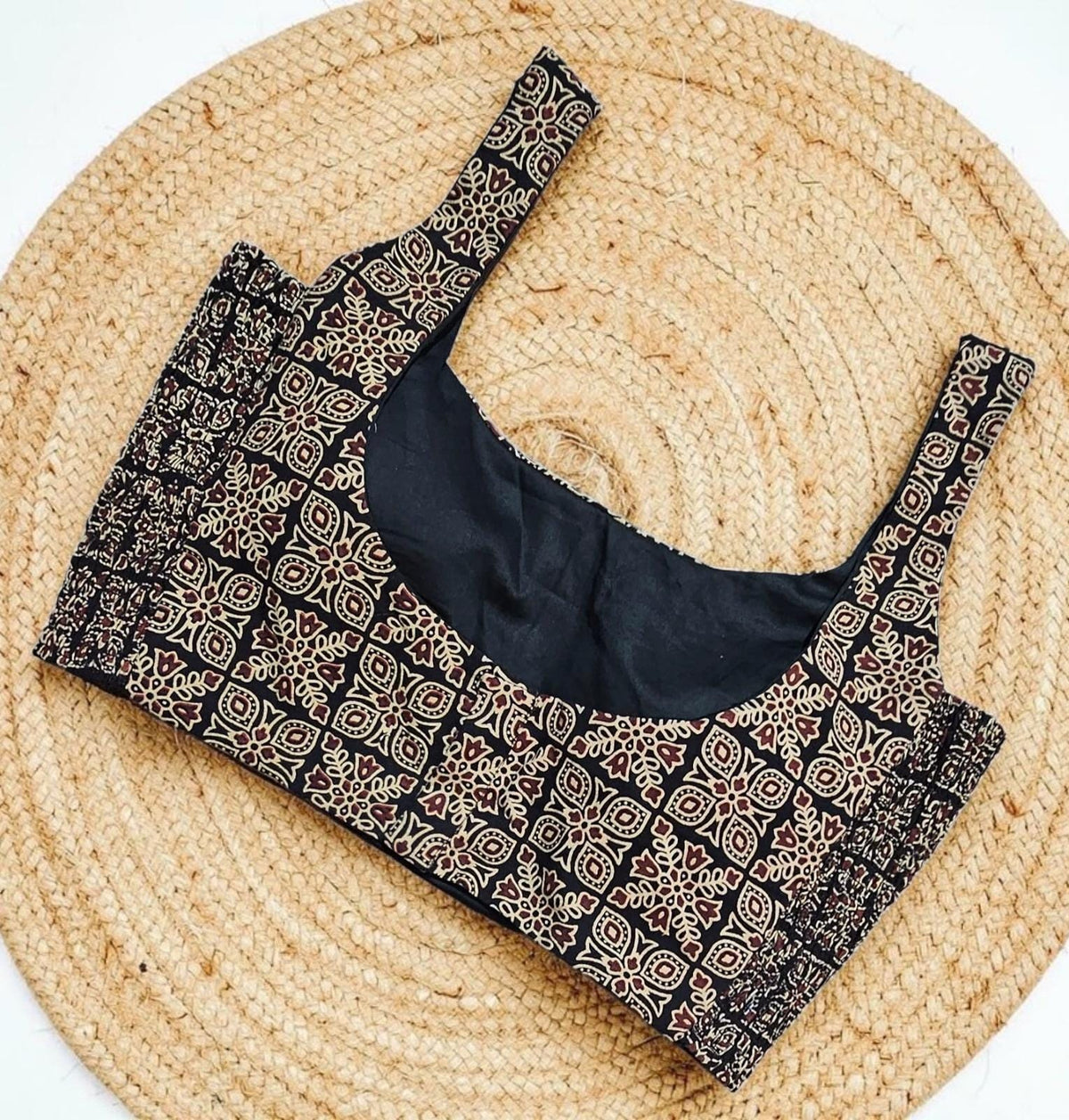 Reversible Strechable Ajrakh Saree Blouse, Padded, Size 38-46, Sleeveless Round Neck Blouse UK