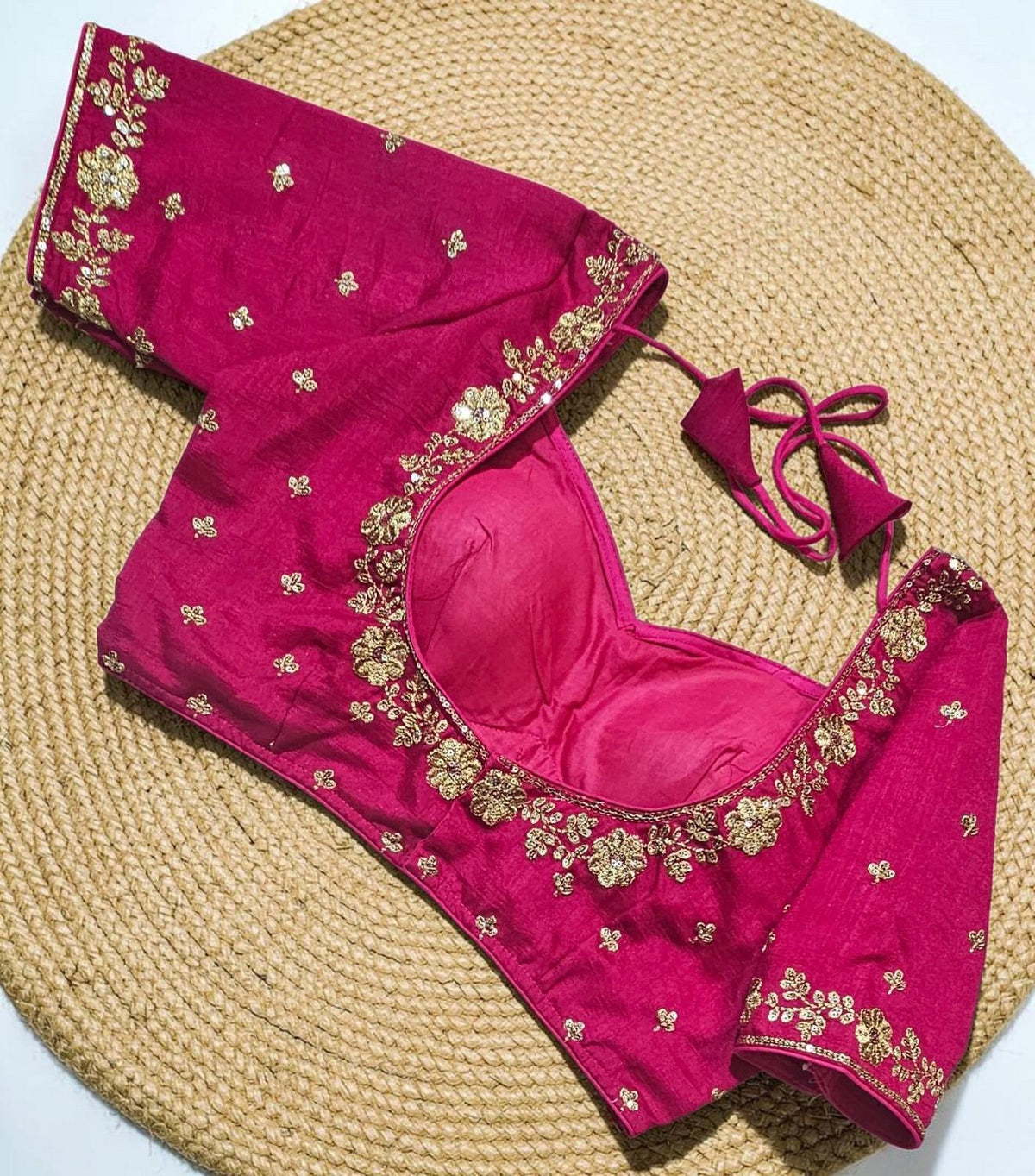 Silk Readymade Saree Blouse, Glass Sleeves, Madhubala Cut, Heavy Tassels, Back Hook & Eye