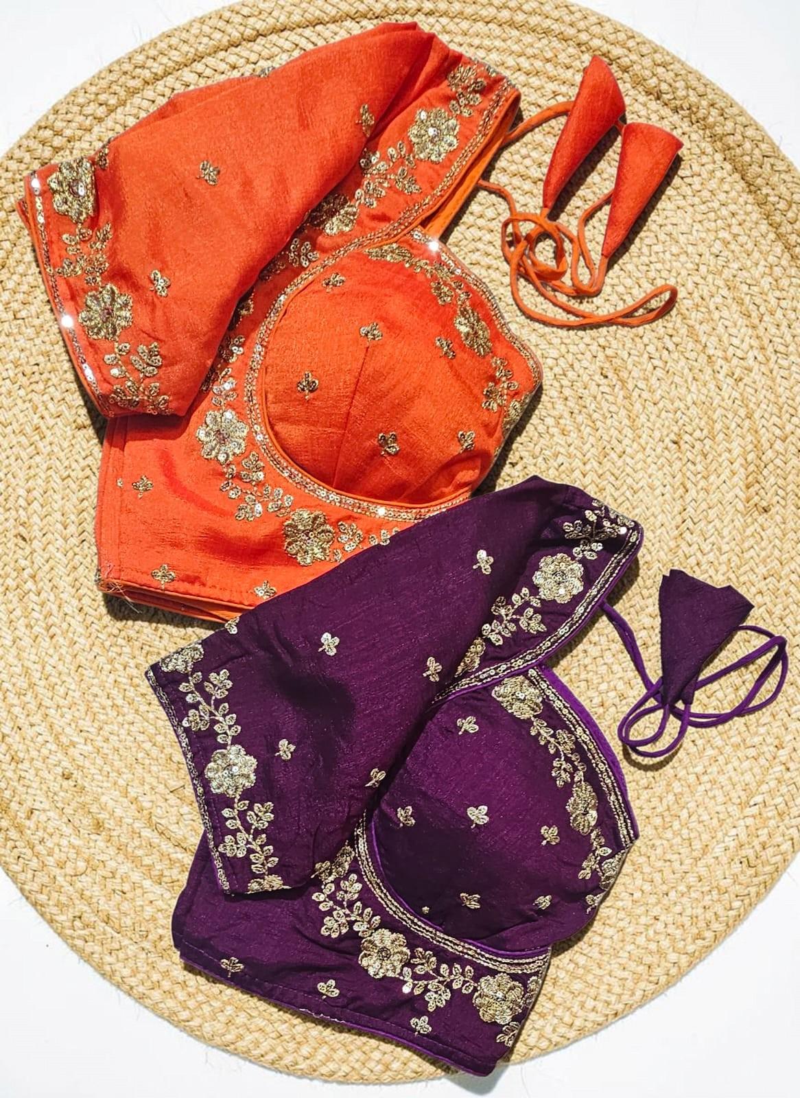 Silk Readymade Saree Blouse, Glass Sleeves, Madhubala Cut, Heavy Tassels, Back Hook & Eye