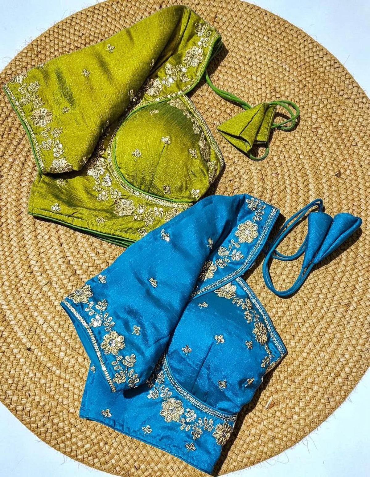 Silk Readymade Saree Blouse, Glass Sleeves, Madhubala Cut, Heavy Tassels, Back Hook & Eye