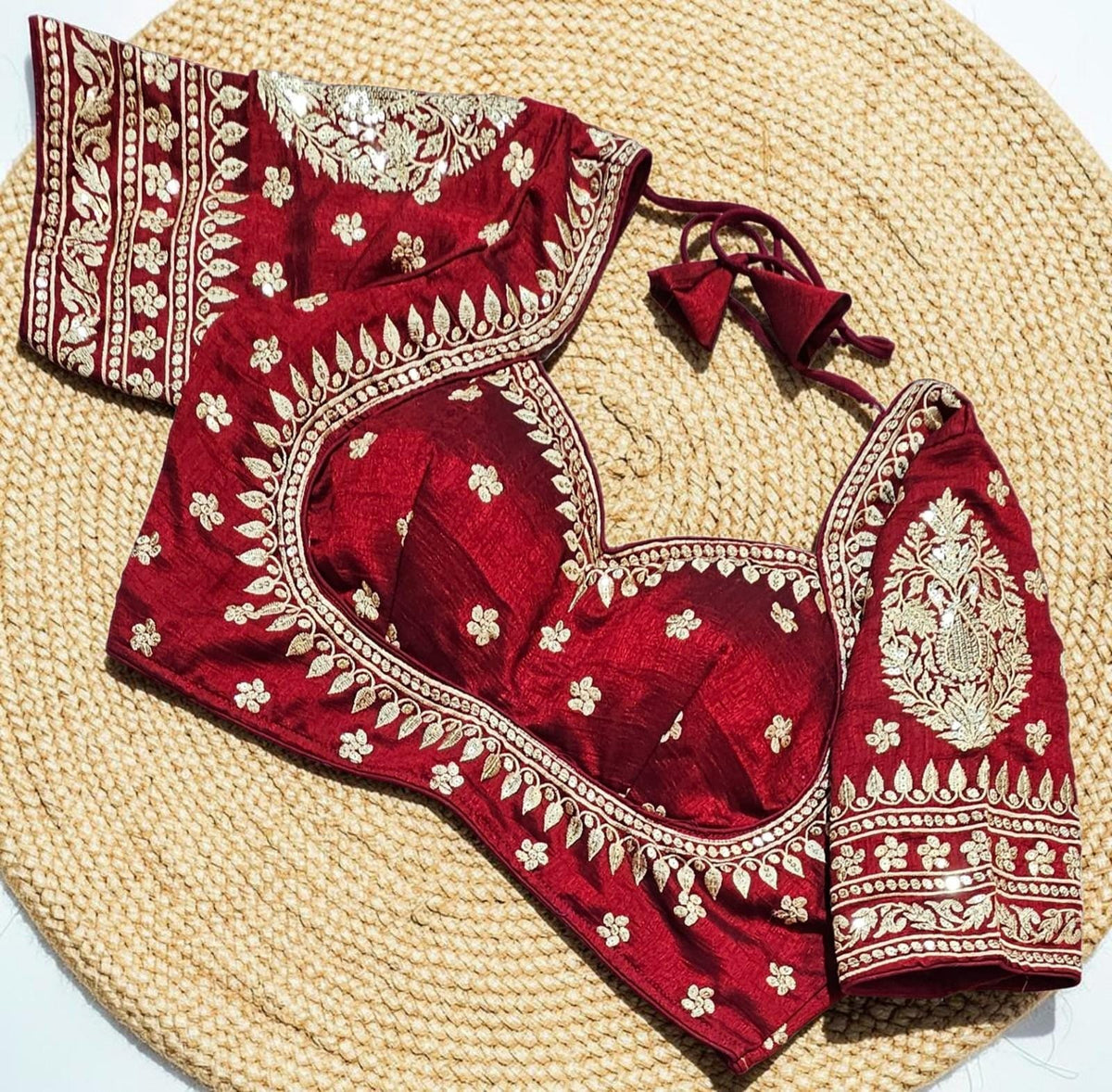 Silk Readymade Saree Blouse, Glass Sleeves, Madhubala Cut, Heavy Tassels, Back Hook & Eye