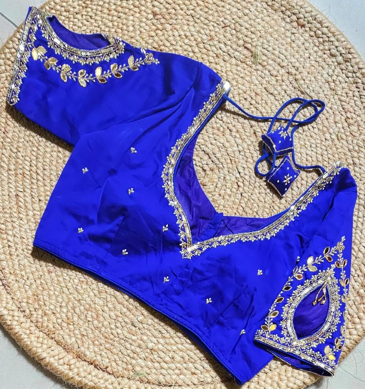 Silk Readymade Saree Blouse, Glass Sleeves, Heavy Tassels, Back Hook & Eye