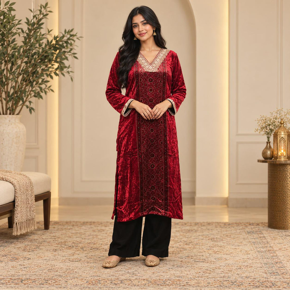 Elegant Ajrakh Velvet Kurti