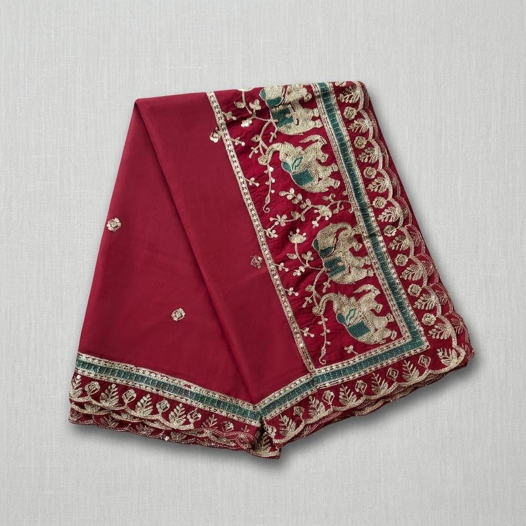 Elephant Embroidery Dupatta in Multiple Colours, Art Silk Indian Dupatta, Navratri, Garba, Wedding & Festive Wear