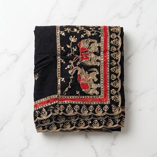 Elephant Embroidery Dupatta in Multiple Colours, Art Silk Indian Dupatta, Navratri, Garba, Wedding & Festive Wear