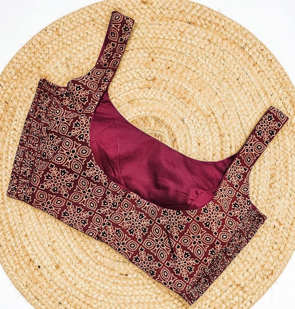Reversible Strechable Ajrakh Saree Blouse, Padded, Size 38-46, Sleeveless Round Neck Blouse UK