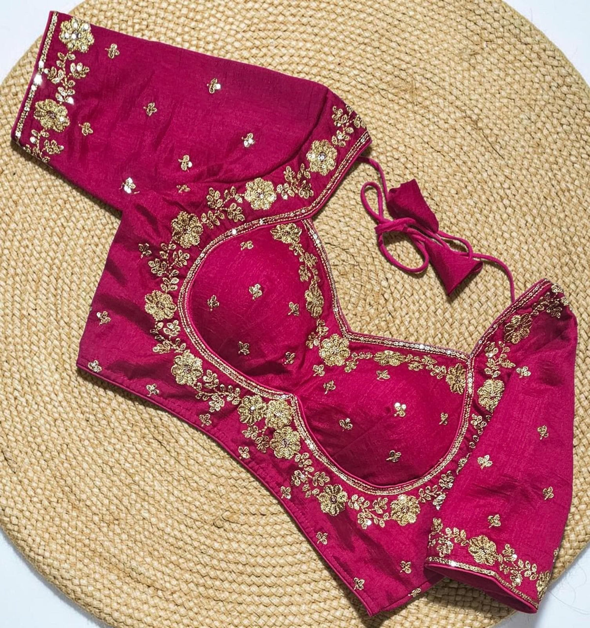 Silk Readymade Saree Blouse, Glass Sleeves, Madhubala Cut, Heavy Tassels, Back Hook & Eye