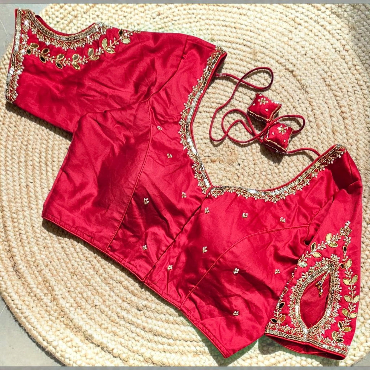Silk Readymade Saree Blouse, Glass Sleeves, Heavy Tassels, Back Hook & Eye