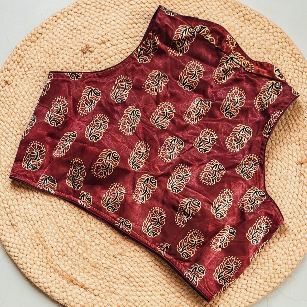 Readymade Ajrakh Saree Blouse | Modal Silk | Padded, Size 3646 | Indian Wedding Blouse UK