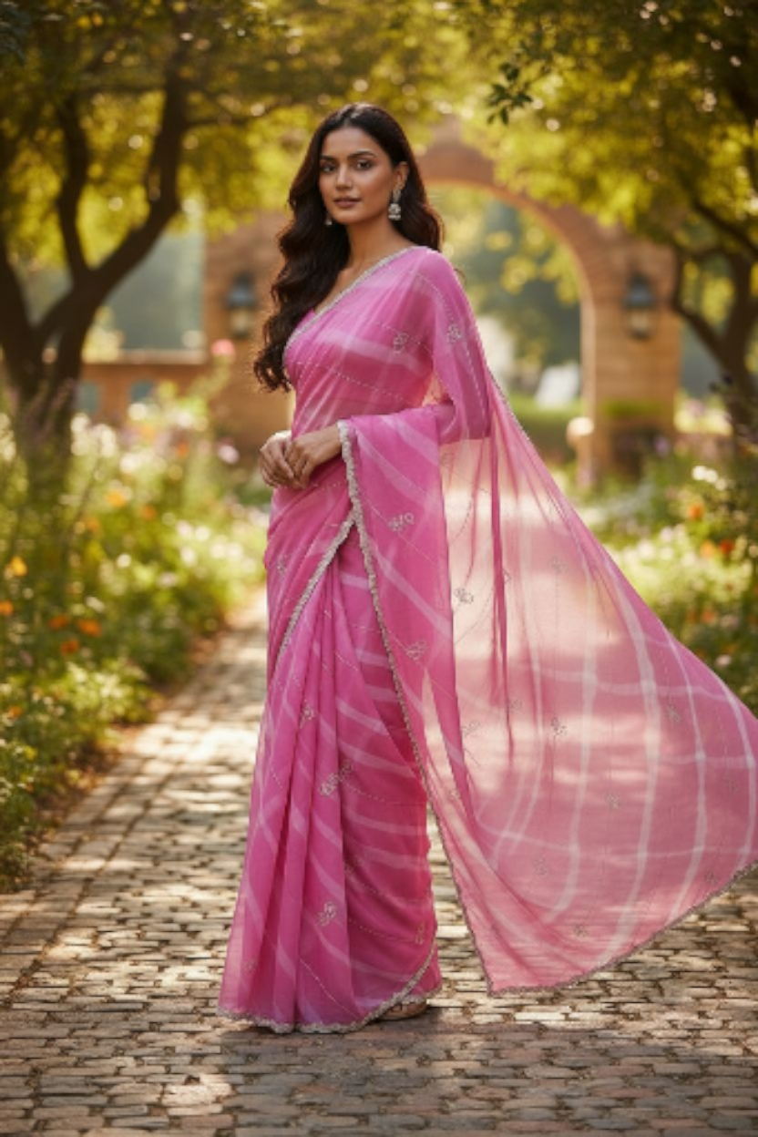 Organza Leheriya Saree