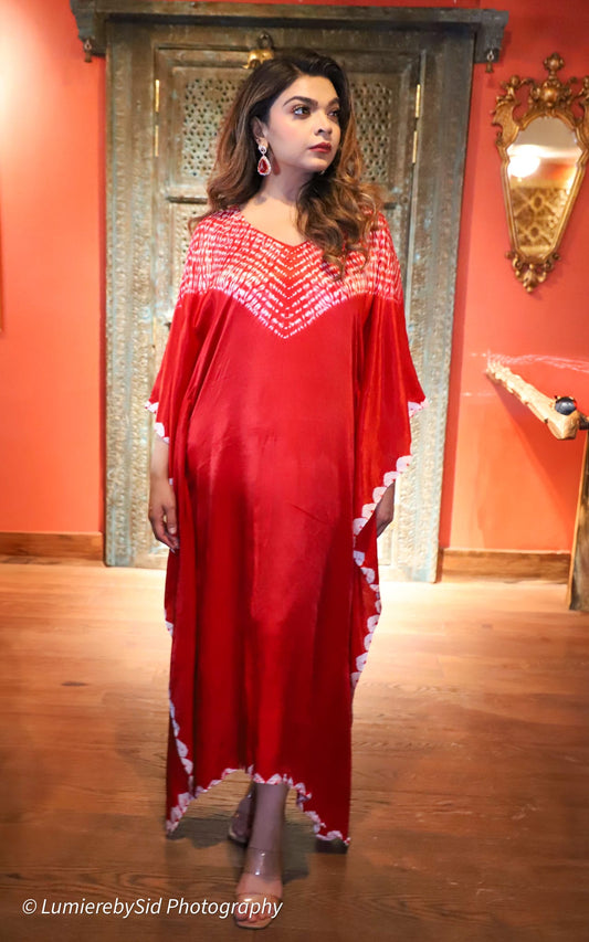 Crimson Red Bandhej Kaftan