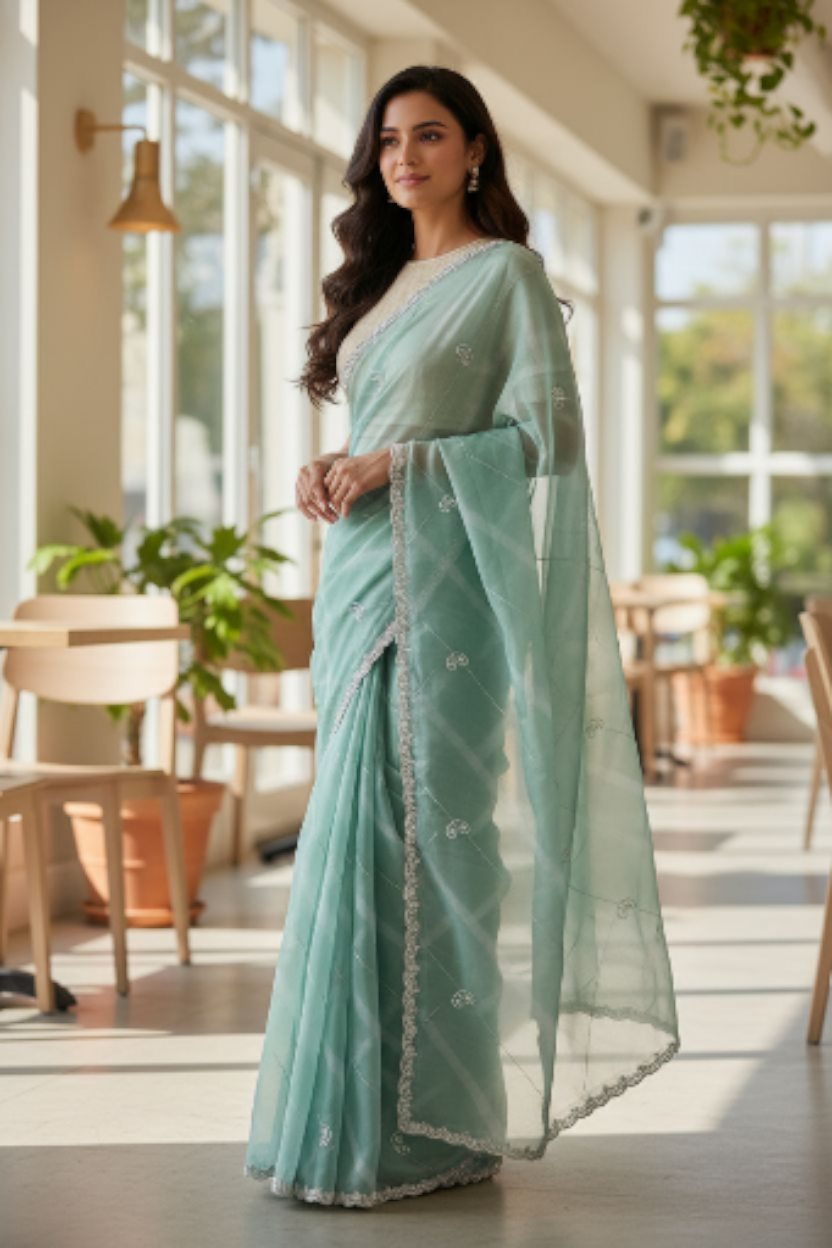 Organza Leheriya Saree