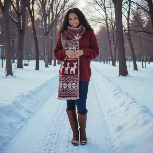 Nordic Reindeer Knit Scarf