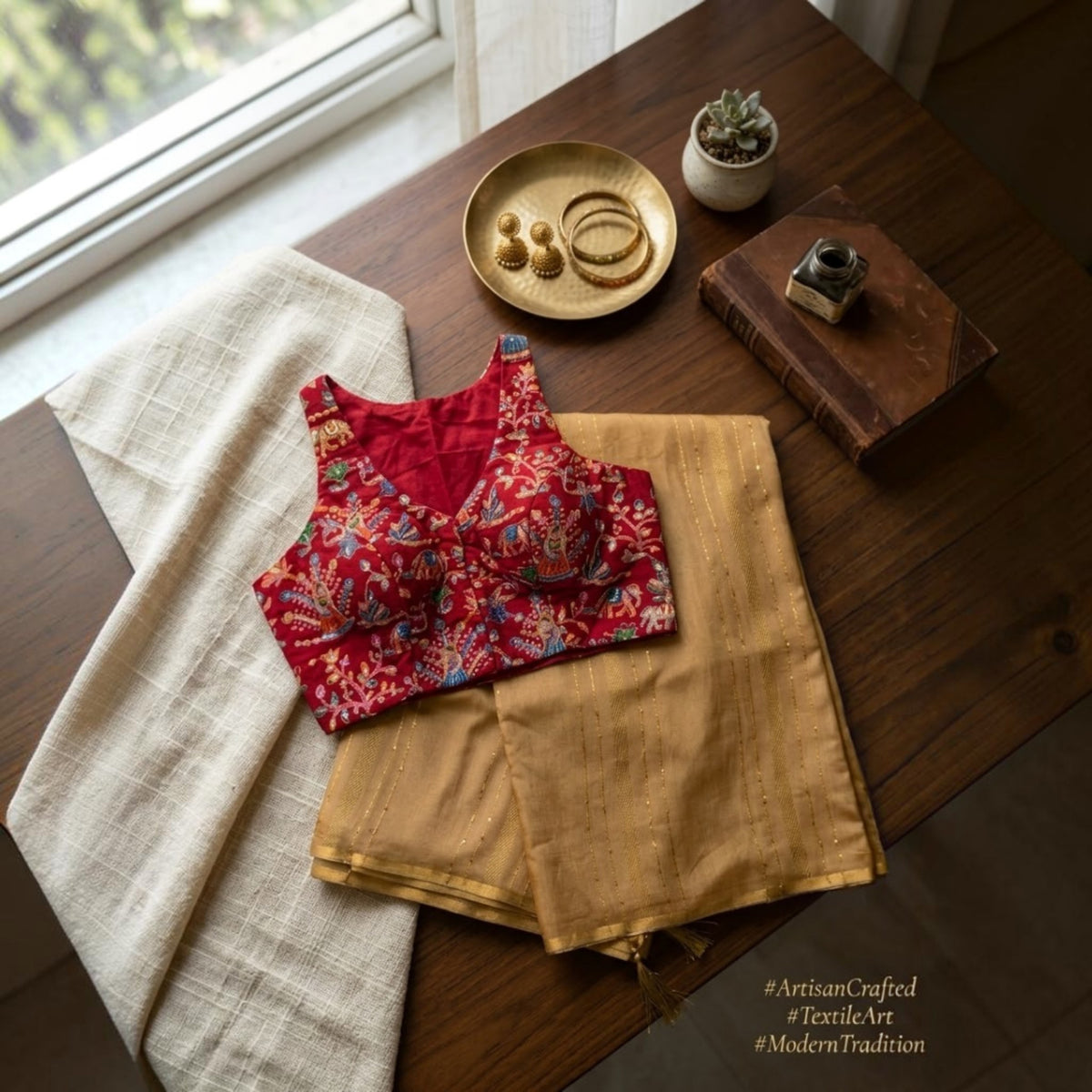 Gold Colour Cotton Silk Saree & Blouse Combo