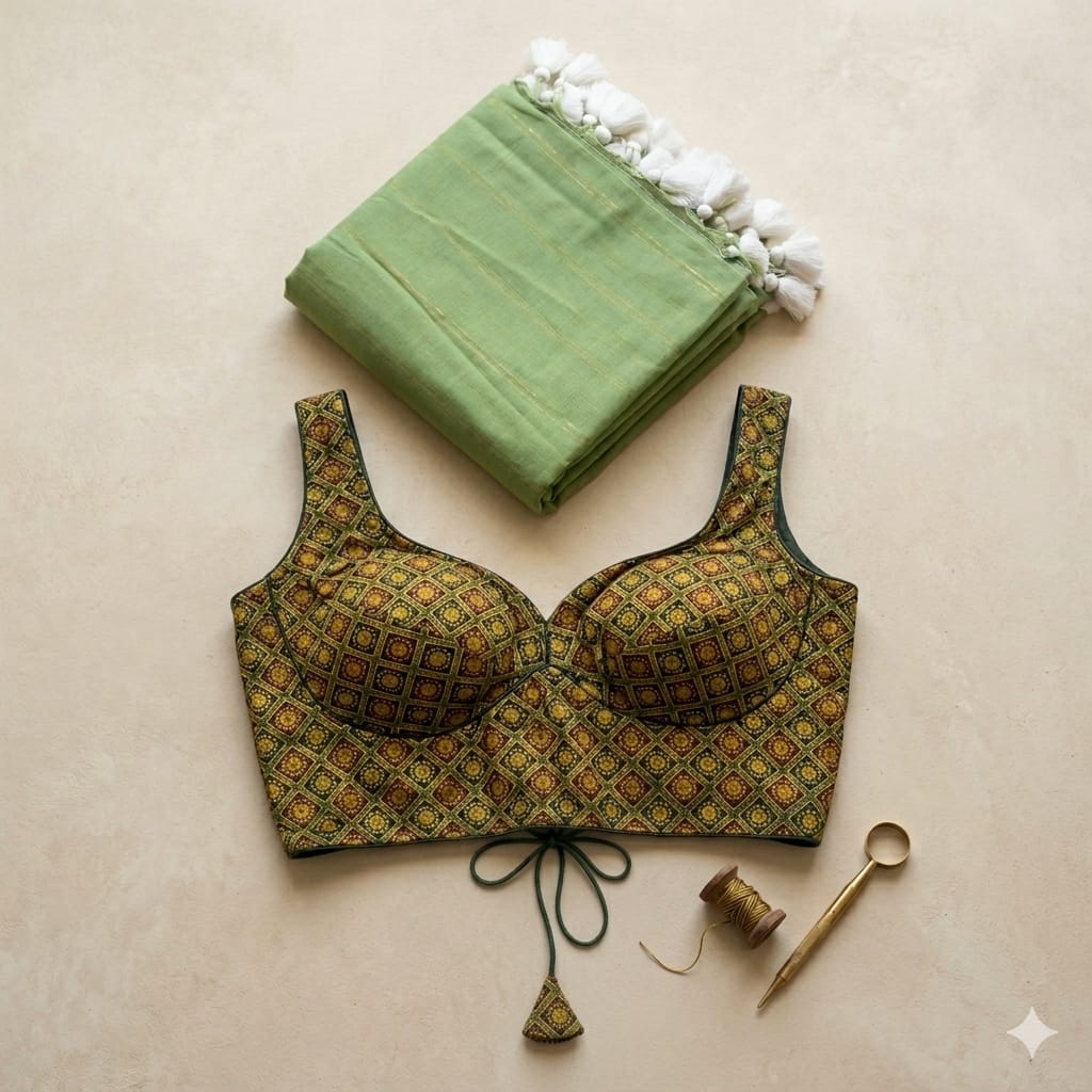 Pure Mul Cotton Saree Blouse - Green