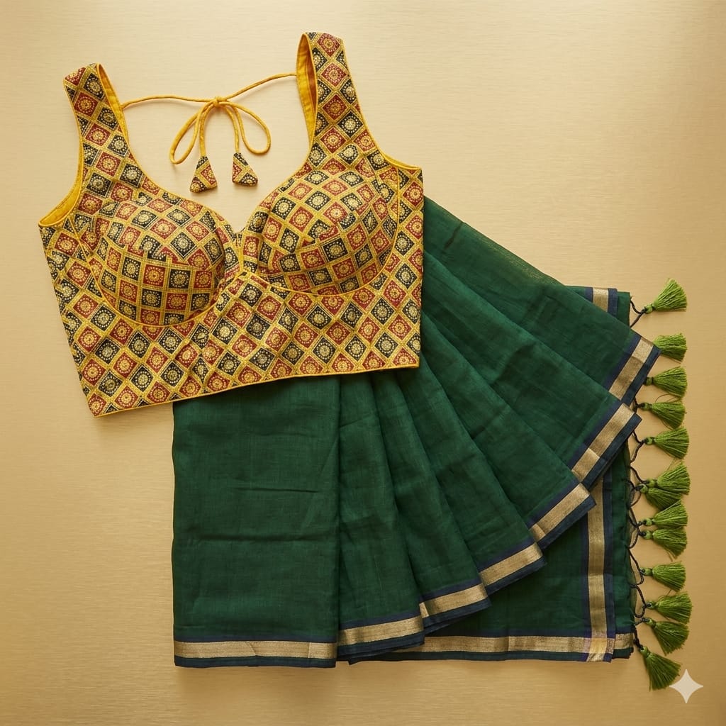 Pure Mul Cotton Saree Blouse - Green