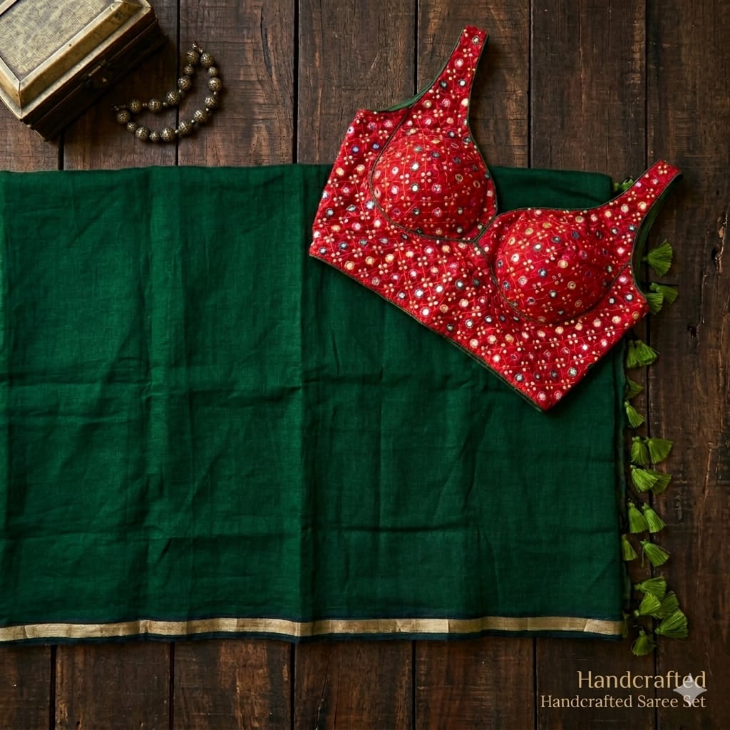 Pure Mul Cotton Saree Blouse - Green