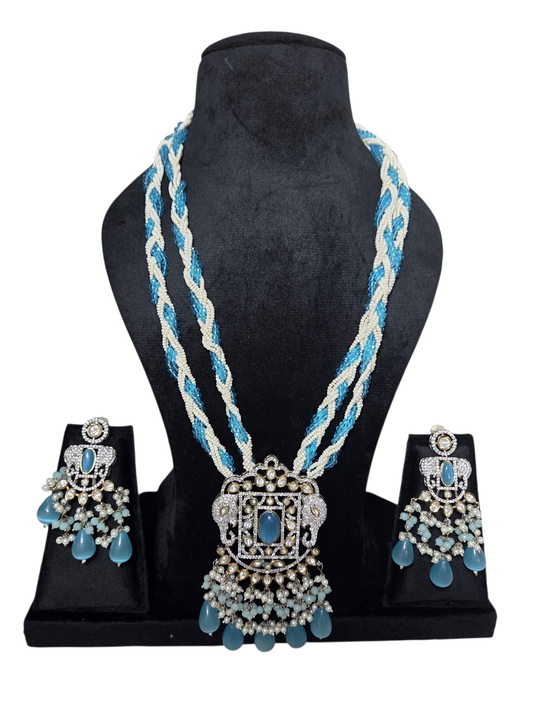 Royal Blue Stone Necklace & Earrings Set